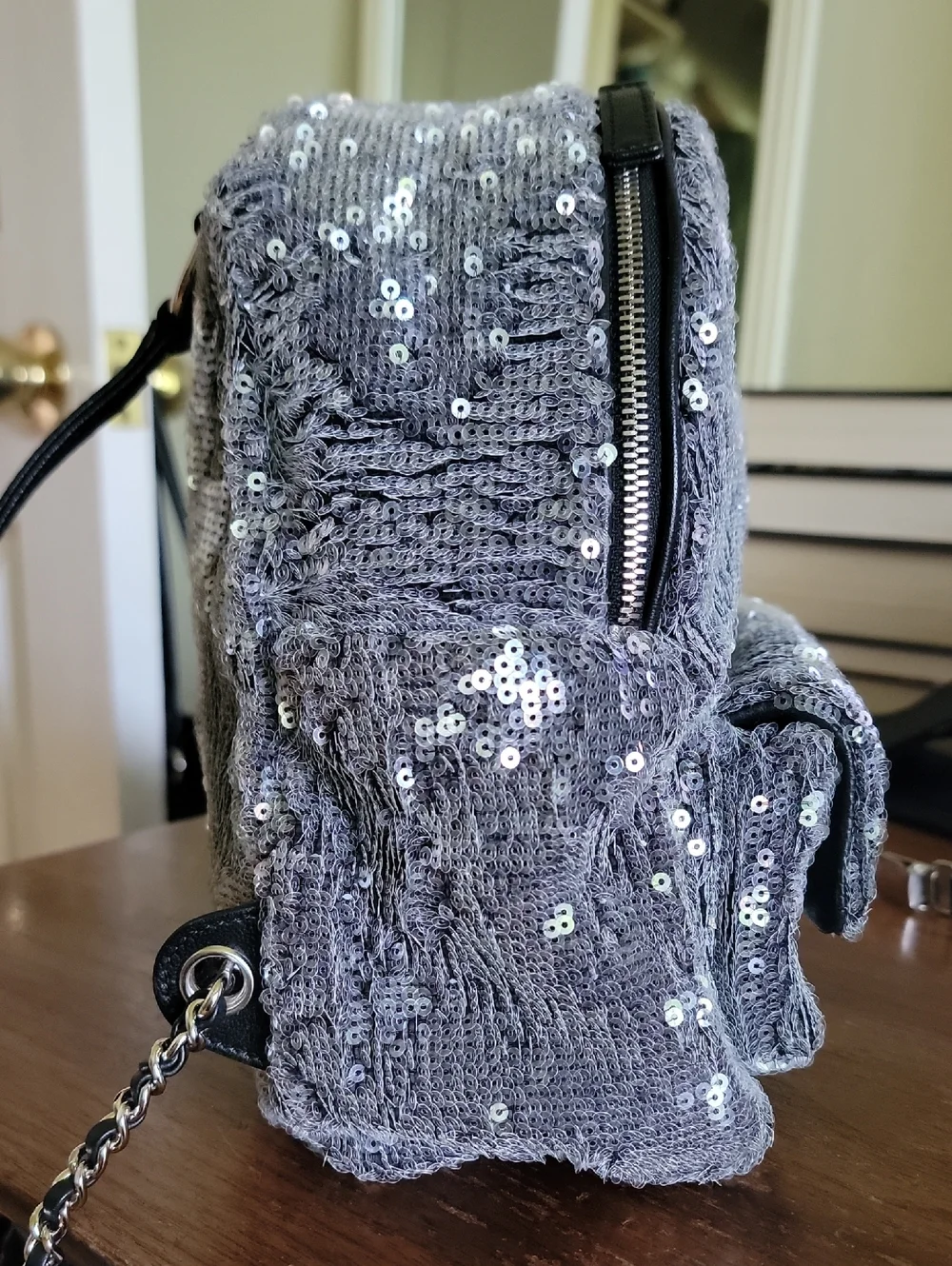 CHANEL Charcoal Sequin Waterfall Quilted Mini Backpack